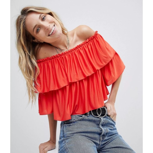 ASOS Tops - ASOS Crop Top Red with Ruffles